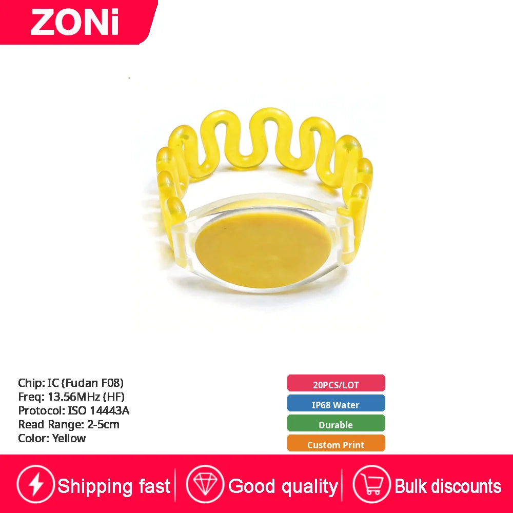 RFID IC ID Silicone Wristband Fudan F08 S50 M1 13.56MHz / TK4100 Chip 125KHz Waterproof Wrist Tag for Swimming & Foot Spa 20P