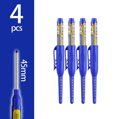 4-60Pcs 45mm Long Nib Head Carpenter Pen Deep Hole Marker Pens Black/Blue/Red/White for Measuring Woodworking Hand Tools - Bl