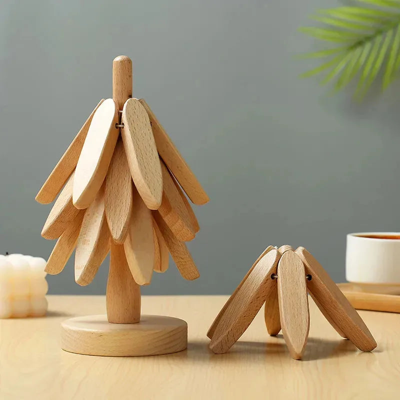 Tree Design Stand Wooden Trivets Decorative Anti Scald Heat Resistant Table Mat Coaster Wood Placemats Pot