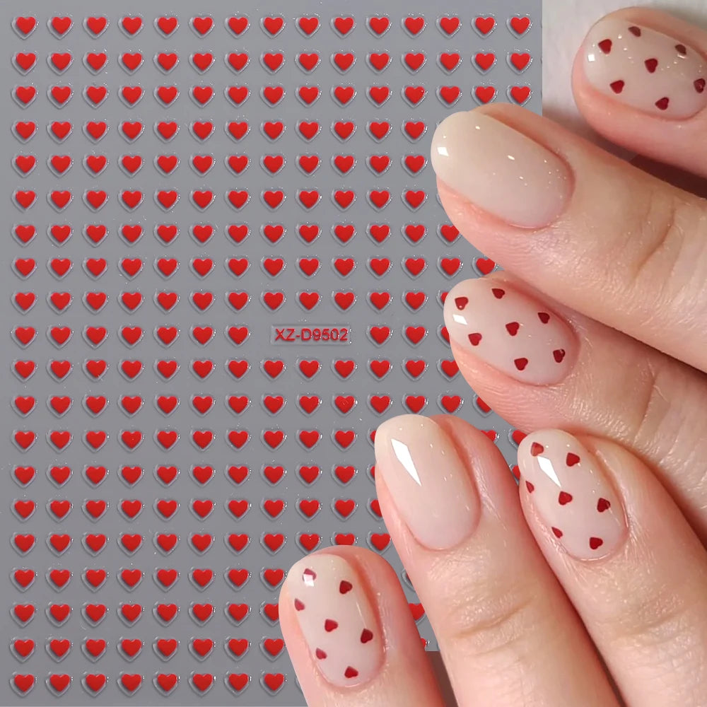 8pc 3D Mixed Color Heart Nail Stickers Valentines' Day Sweet Red Pink Love Selfadhesive Nail Decoration Decals Manicure Suppl