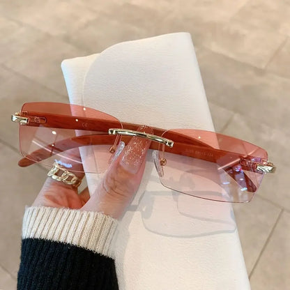 Trendy Punk Sunglasses Rimless Rectangle Sun Glasses for Men Women Fashion UV400 Driving Shades Frameless Gradient Eyewear - 
