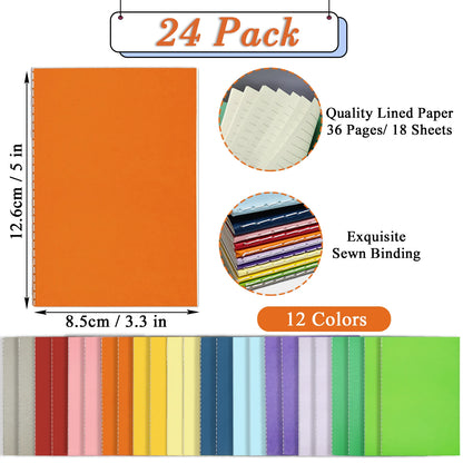 24 Pack Pocket Notebook Journal Bulk, College Lined Paper with Softcover, Small Memo Notepad for Writing/Drawing Diary/ Subje