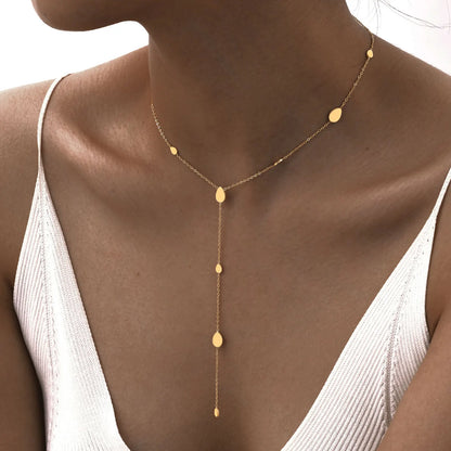 18k Gold Plated Y Lariat Necklace for Women, Laryerd Multilayer Long Chain Drop Necklace, Stainless Steel Aesthetics Jewelry 