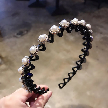 Non-Slip Rhinestone Hairbands Elastic Flower Fashion Pearl Women Hair Hoop Bands Headband Bezel Girls Hair Accessories Headdr