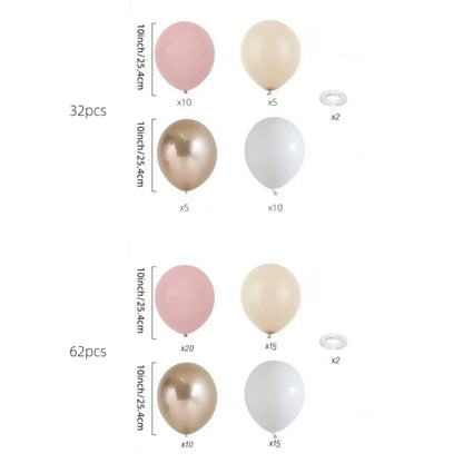 32/52/62pcs Macaron Pink Retro Sand White Champagne Golden Balloons Set For Birthday,Party,Wedding,Valentine's Day, Anniversa