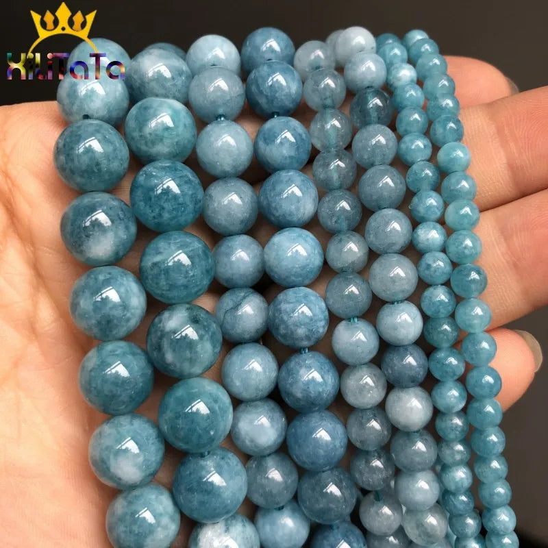 Natural Stone Dark Blue Chalcedony Jades Beads Round Loose Spacer Beads For Jewelry Making 4/6/8/10/12mm DIY Handmade Bracele