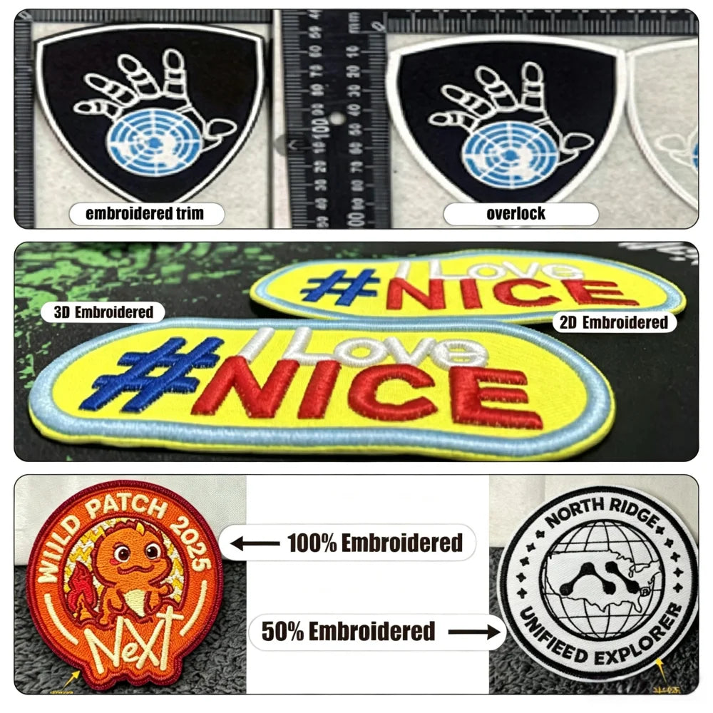 10PCS Custom Embroidery Patches Your Own Design Customized Logo Iron on Brand Name Woven Printed Patch Hook Loop DIY