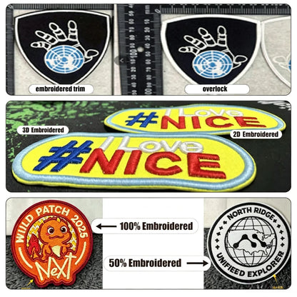 10PCS Custom Embroidery Patches Your Own Design Customized Logo Iron on Brand Name Woven Printed Patch Hook Loop DIY