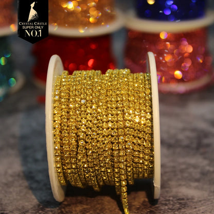 Rhinestones Chain Roll Tassel 1/10Yard Crystal Ribbon Strass Banding Sew On Gold Rhinestone Trim Strip Cup Chains For Needlew