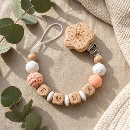 Personalized Pacifier Clip Custom Name Silicone Wooden Beads Baby Teether Chain Soother Holder BPA Free Newborn Baby Shower G