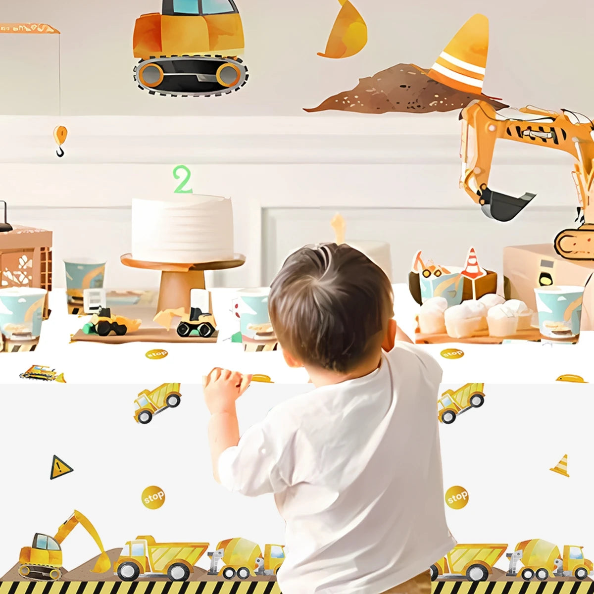 Construction Engineering Vehicles Theme Tablecloth Birthday Decor Baby Shower for Boys Excavator Truck Tractor Party Supplies