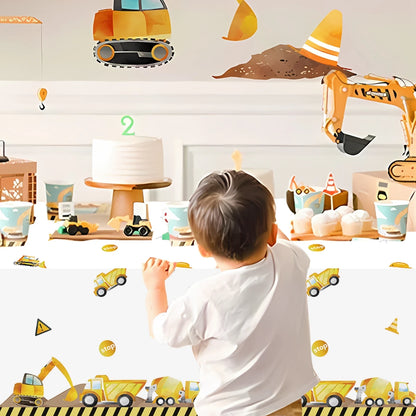 Construction Engineering Vehicles Theme Tablecloth Birthday Decor Baby Shower for Boys Excavator Truck Tractor Party Supplies