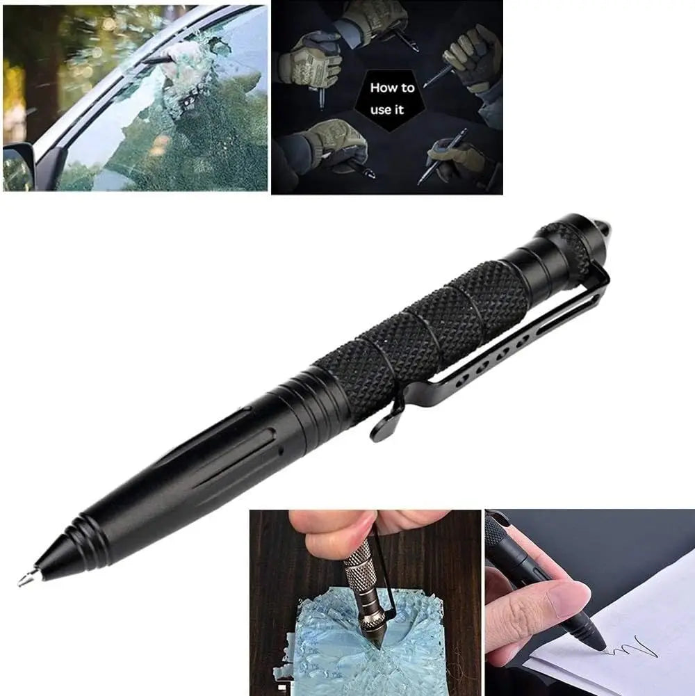 Military Tactical Pen, Professional Self Defense Pen, Emergency Glass Breaker Pen - Tungsten Steel, Writing Tool with 6 Refil