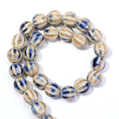 1 Strand Pumpkin Shape Stripe Ceramics Beads Colorful Floral Glaze Beads for Jewelry Making DIY Loose Spacer Beads Accessorie