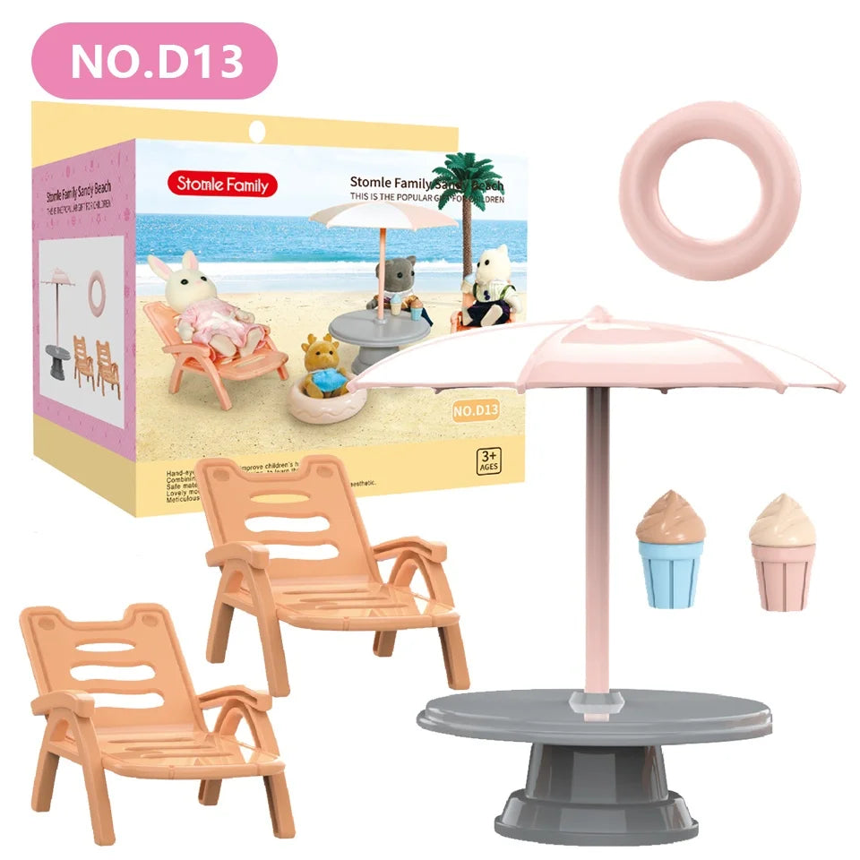 1:12 Miniature Furniture Forest Family Kitchen Toy Dining Table Dollhouse Accessories Bathroom Pretend Play For Girl Gifts To