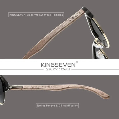 KINGSEVEN Brand Walnut Sunglasses Men Women Polarized UV400 Lens Wood Round Frame Glasses Vintage Retro Luxury Eyewear Patchw
