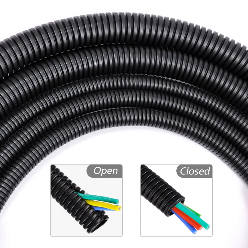 3/5/10m PP Insulated Corrugated Pipe AD 7.5 ~ 34.5mm Wire Harness Threaded Hose Plastic Auto Mechanical Line Protection Sleev