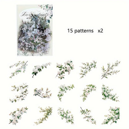 30 Pcs/Pack Vintage plant flowers PET waterproof sticker for DIY scrapbooking Journal Photo Album Decoration Materials Sticke