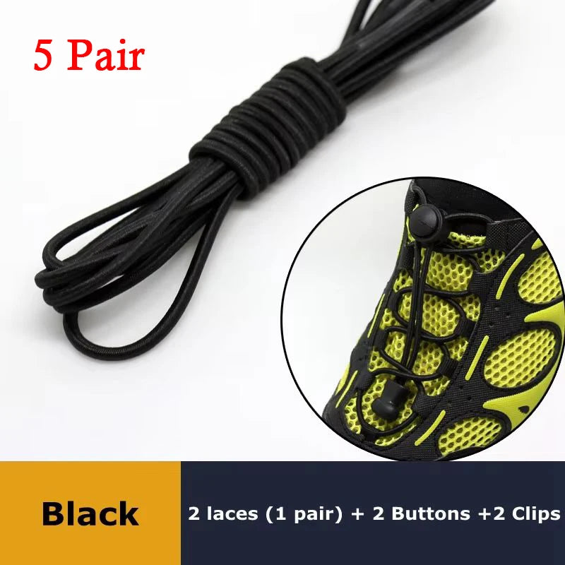1Pair Shoelaces for Sneaker Elastic No Tie Shoe Laces Stretching Lock Lazy Laces Quick Rubber Shoelace Round Shoestrings - Bl