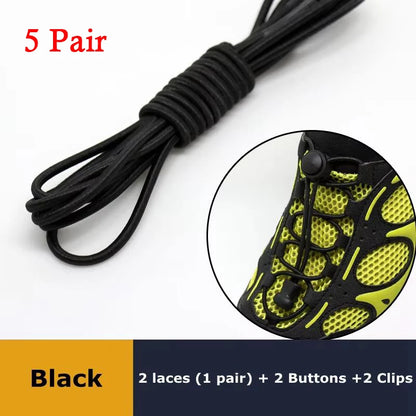 1Pair Shoelaces for Sneaker Elastic No Tie Shoe Laces Stretching Lock Lazy Laces Quick Rubber Shoelace Round Shoestrings - Bl