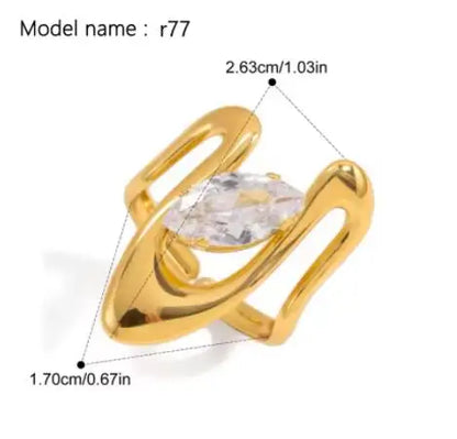 Fashion Simple Stainless Steel Rings For Women Gold Color Smooth Geometric Open Rings Arc Rings Diamonds Jewellery Ring Gift