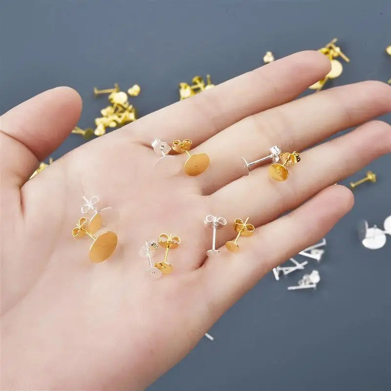50pcs/lot 925 Silver Plated Blank Post Earring Studs Base Pin With Earring Plug Findings Ear Back DIY Jewelry Making Accessor