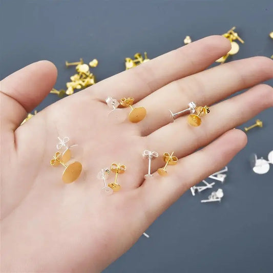 50pcs/lot 925 Silver Plated Blank Post Earring Studs Base Pin With Earring Plug Findings Ear Back DIY Jewelry Making Accessor