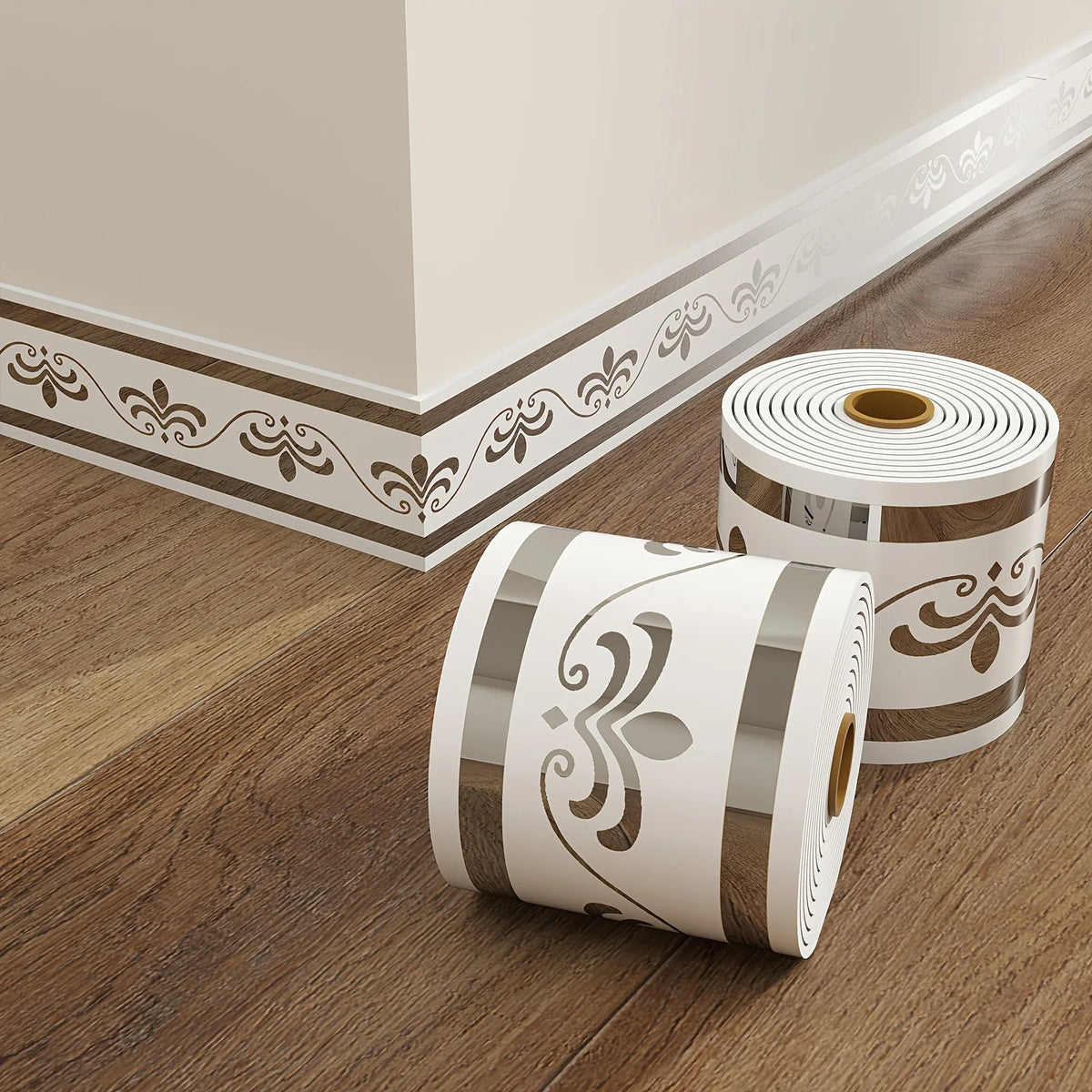 500cm*10cm Self-adhesive BaseboardWall border decorative strip thick waterproof Window Sills Door Frames Decor - whiteXsliver