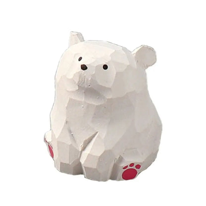 Creative Cartoon Animal Wood Bear Figurine Wooden Carved Desktop Knick-knack Sculpture Kids Toy Carving Cat Statue