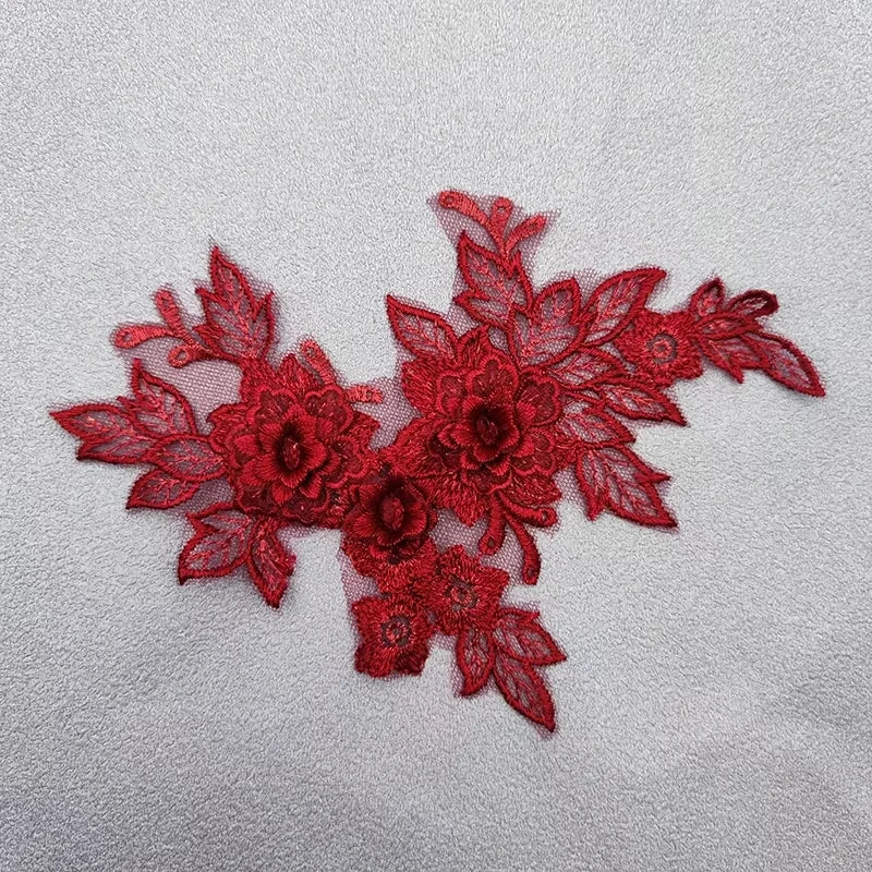 Lace Applique Sew on Patch Fabric 1Pair Embroidery Flower Exquisite Trim Patches Crafts Stickers Bag Gown Decoration