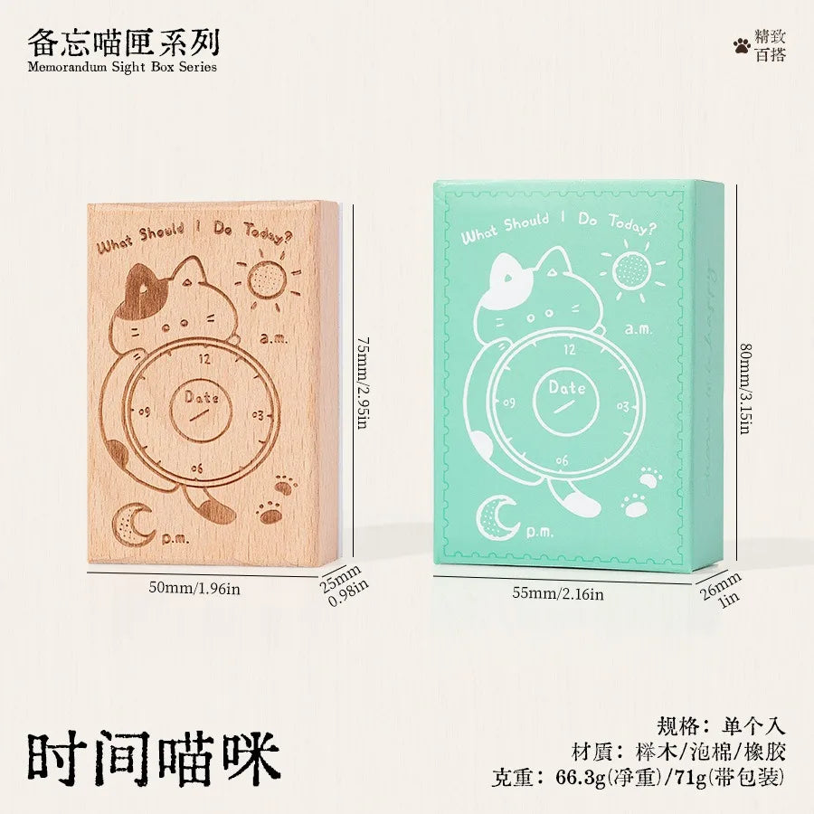 Cute Cat Daily Monthly Calendar Wood Stamp Journaling To Do List Memo Clock in Stamps for Scrapbooking Hobby DIY Craft Suppli