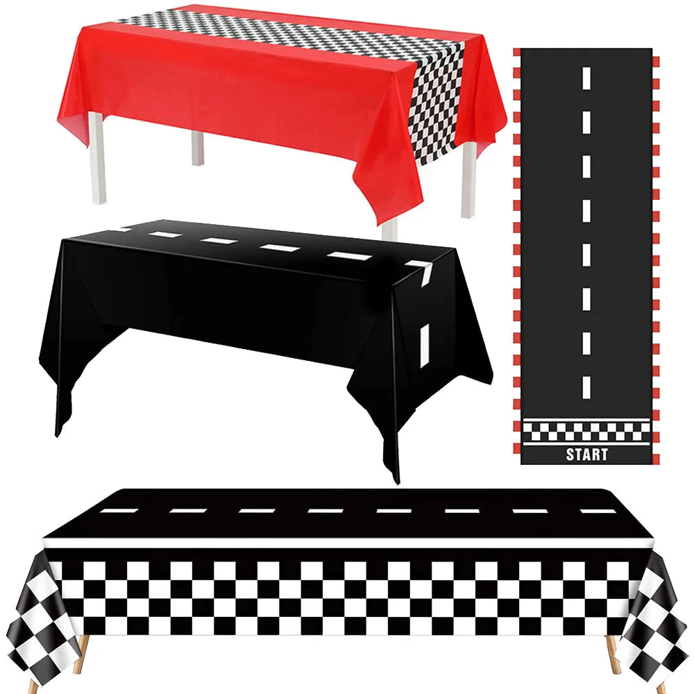Checkered Race Car Party Black White Checkered Flag Tablecloth Road Tablecloth Racetrack TableCover Racing Birthday Party Dec