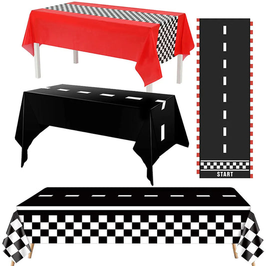 Checkered Race Car Party Black White Checkered Flag Tablecloth Road Tablecloth Racetrack TableCover Racing Birthday Party Dec