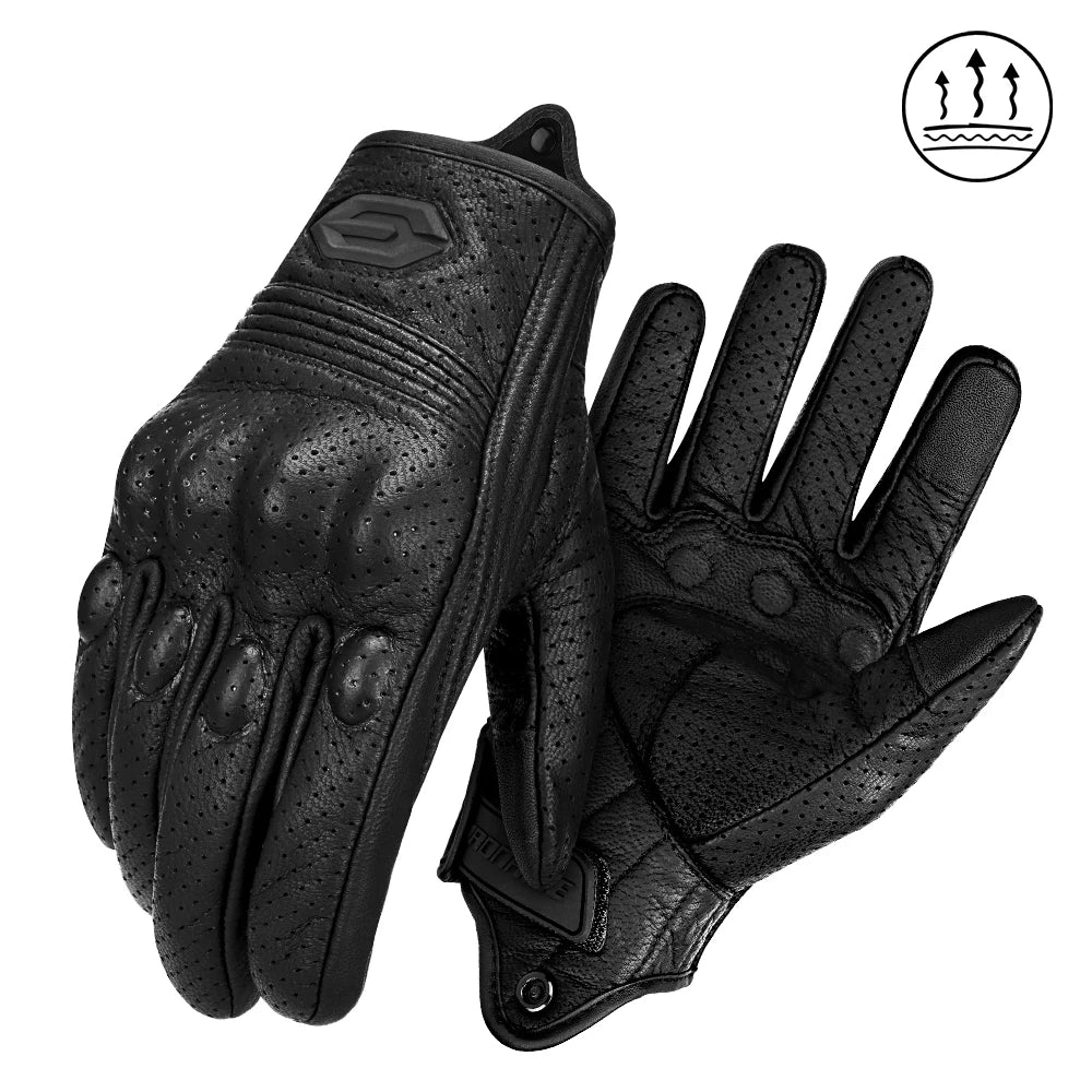 ​Vintage Leather Motorcycle Gloves Summer Breathable Unisex Biker Gloves With Anti-Slip Ventilation Design Motorbike Ride Glo