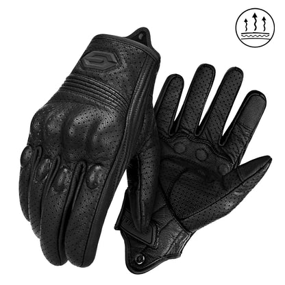 ​Vintage Leather Motorcycle Gloves Summer Breathable Unisex Biker Gloves With Anti-Slip Ventilation Design Motorbike Ride Glo