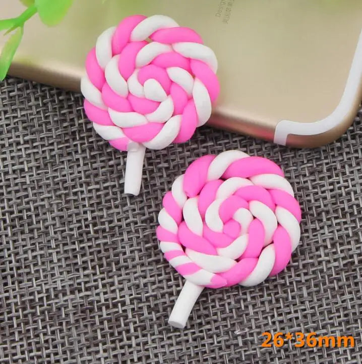 10pcs /lot Beauty Kawaii Rainbow lollipop Candy Polymer Clay Cabochons Flatback For DIY Phone Decoration - 21