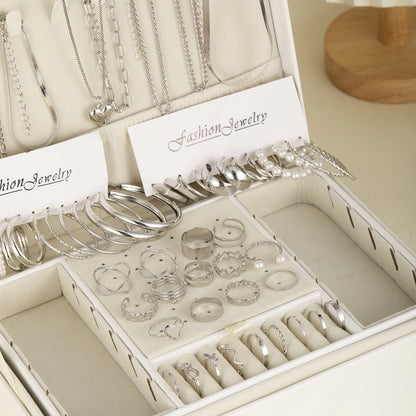 54 Pcs/Set Vintage Elegant Pearl Earrings Ring Heart Pendant Necklace Bracelet For Women Boho Daily Wear Jewelry Set Gifts 20