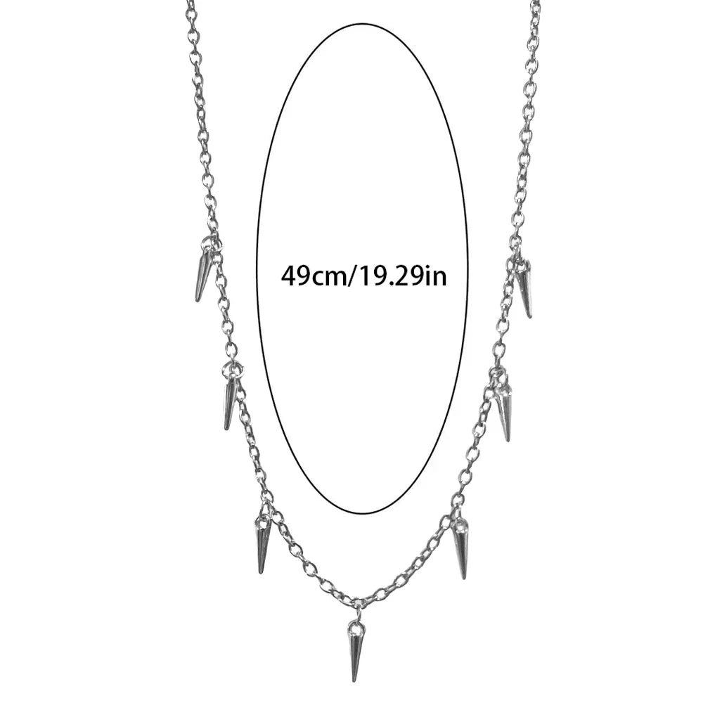 Men Punk Style Rivet Tassel Necklace Hip Hop Women Fashion Geometric Titanium Steel Chain Necklace - Silvery