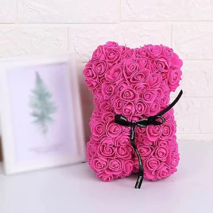 25cm Artificial Teddy Rose Flower Bear with Box Romantic Valentines Day Gift Girlfriend Women Anniversary Wedding Party Suppl