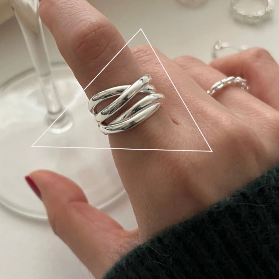VENTFILLE 925 Sterling Silver Rings INS Fashion Hip Hop Vintage Couples Hollow Lines Punk Thai Silver Party Adjustable Jewelr