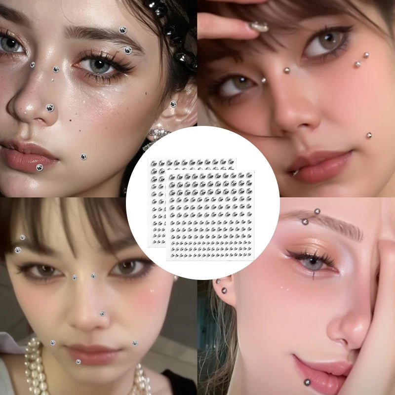 Silvery Fake Lip Eyebrow Ear Stickers Non Piercied Earring Studs Teens Hip hop Fake Nose Nails Ring Body Belly Button Jewelry