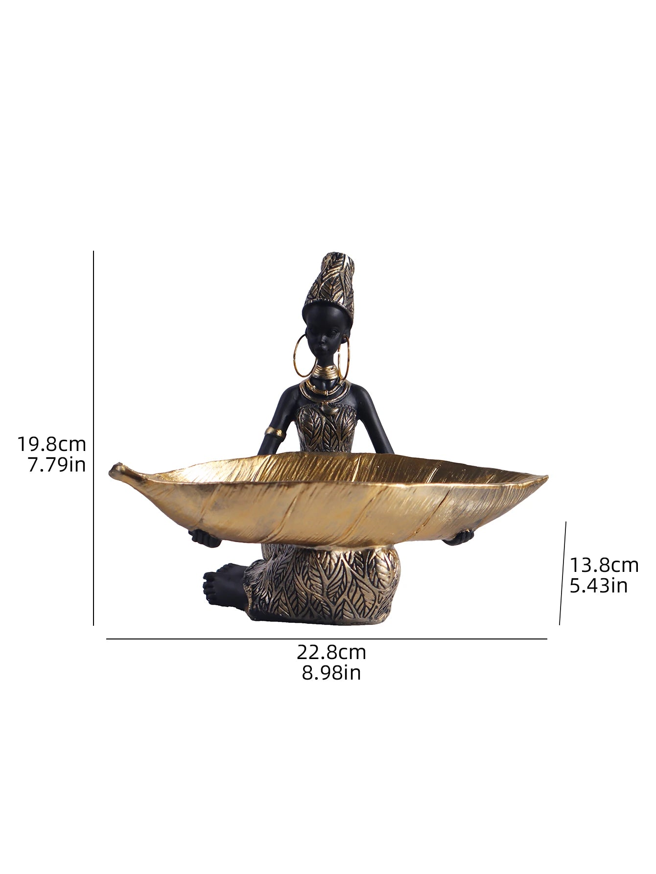 African Girl Holding a Plate Sculpture, Home and Office Decorative Storage Ornament, Vintage Collectible Craft Deskt Decor