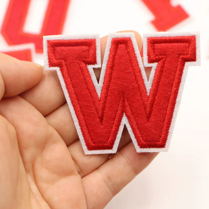 Red A-Z 0-9 English Number Letters Alphabet Towel Embroidered Patches For Clothing Bags Jacket Iron On Accessories DIY Logo N