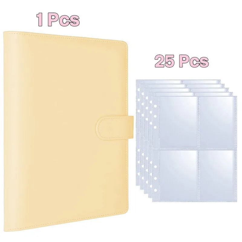 Kpop Photocard Binder with 25 pages 4-Pocket Card Collector Album with 200 Card Slots PU Leather Cover Organizing Cards - yel