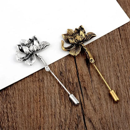 Vintage Bronze Lotus Flower Deer Brooches Men Women Shawl Cardigan Collar Pins Accessories Jewelry Gift