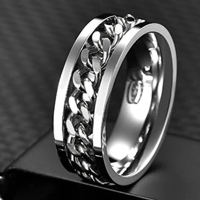 Cool Stainless Steel Rotatable Men Ring Spinner Chain Punk Women Jewelry for Party Gift - R09-01 / 12