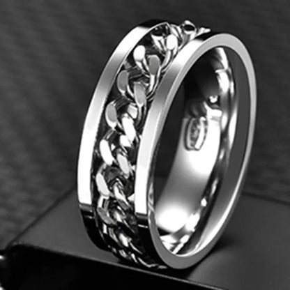 Cool Stainless Steel Rotatable Men Ring Spinner Chain Punk Women Jewelry for Party Gift