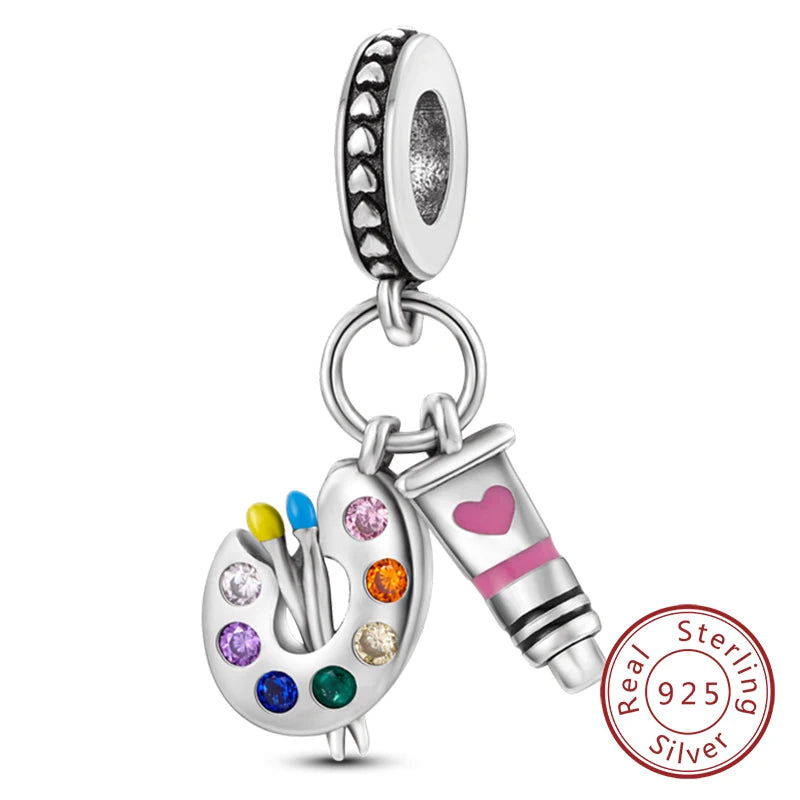 925 Sterling Silve Charms Beads Forever Love Heart Sister Family Life Charms Dangle For Bracelet Woman Jewelry Gifts - KTC434