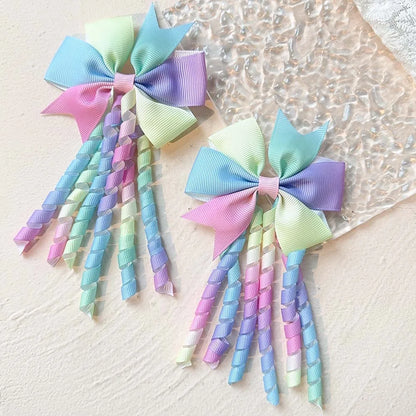 2PCS/Set New Children's Colorful Hair Clip Headdress Bow Tassel Hair Accessories Candy Color Little Girl Hair Clip Kids Gift 