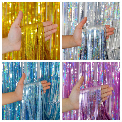 3/2/1Pack Party Backdrop Curtains Glitter Gold Tinsel Fringe Foil Curtain Birthday Wedding Decoration Adult Anniversary Decor